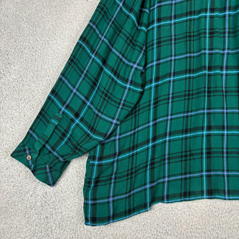 J Jill Tunic Top 4X Green Plaid Pockets Flowy Roomy Collared Long Sleeve Soft - Picture 8 of 12
